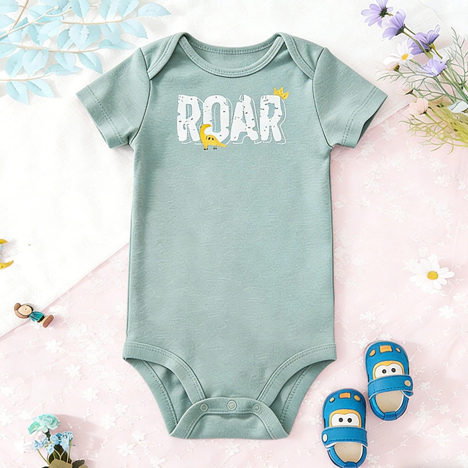 Bodis de algodón de manga corta con cierre a presión, diseño de estampado, mamelucos acanalados para uso diario, ropa de verano — view 9