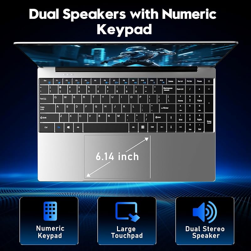 NIAKUN Laptop, Window 11 Pro Laptop Computer 2026, 15.6 Inch Lap Top, 16GB RAM 256GB SSD PC, M3-6Y30 Processor, FHD Display, WIFI5, BT4.2, Webcam, for Business, School, Work, Student, Gray image 6