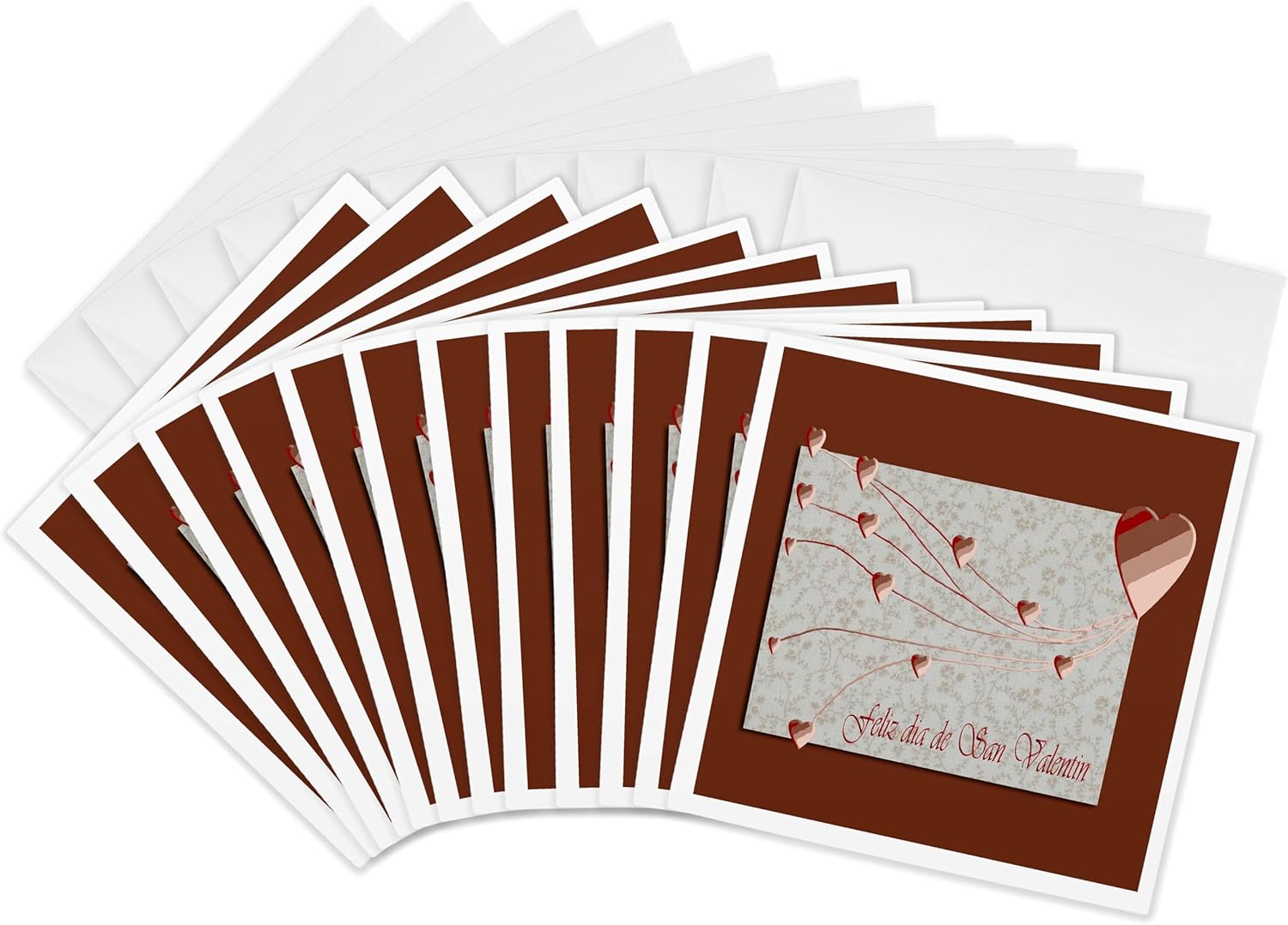 3dRose Feliz dia de San Valentin, Happy Valintines Day in Spanish, Copper Hearts - Greeting Cards, 6 x 6 inches, set of 12 (gc_37053_2)