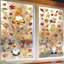 FAMYGFT Fall Window Clings for Glass Windows,Gnome Fall Leaf Thanksgiving Window Clings Fall Window Decals Window Sticker Autumn Window Decorations for Home Office Classroom Party