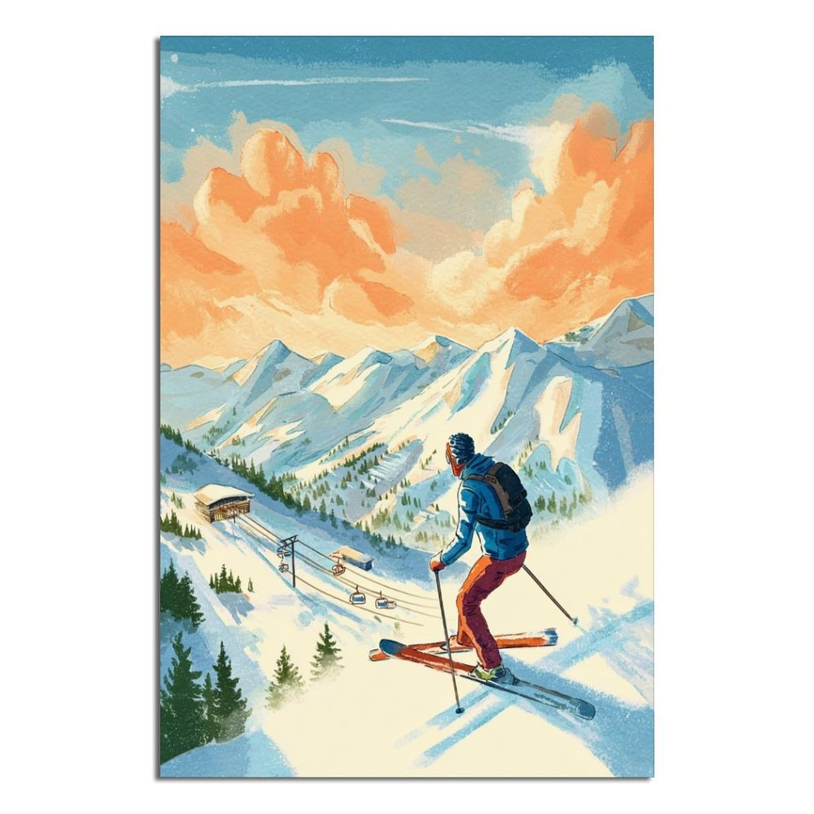 Sölden Austria Ski Poster 24x36inch(60x90cm) Vintage Watercolor Canvas Art