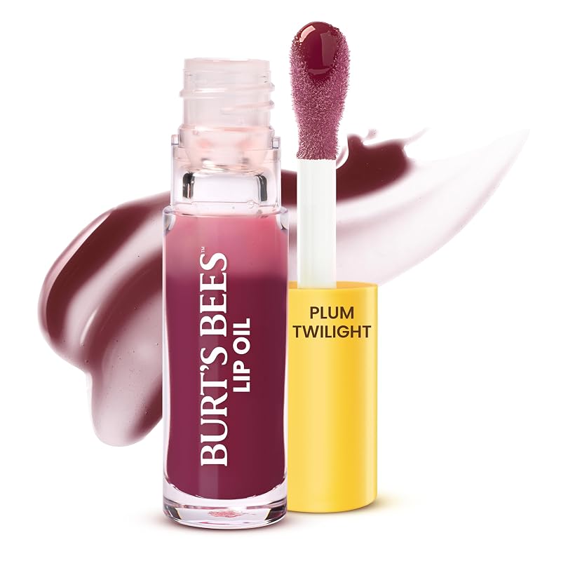 Óleo labial Burt's Bees Plum Twilight com aplicador, acabamento brilhante e cor translúcida, 4,5 mL