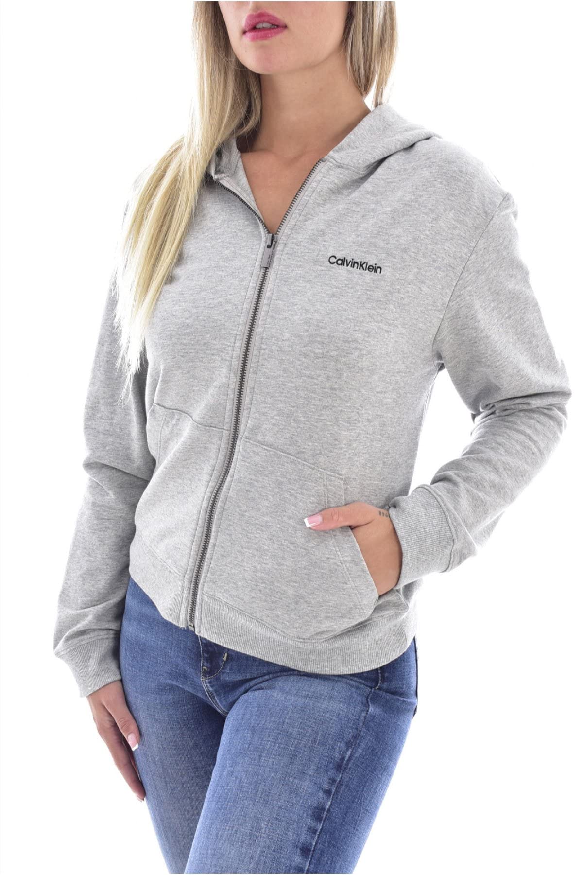 Calvin Klein Women's Grey (Grey Heather) Full Zip Hoodie, Grey Heather, L