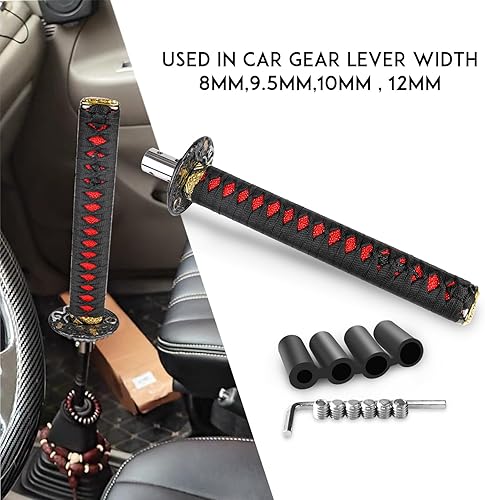 Miniatura 6 de Katana - Pomo para palanca de cambios Samurai, ajuste universal para automóviles manuales con adaptadores rojo (10.2 in)
