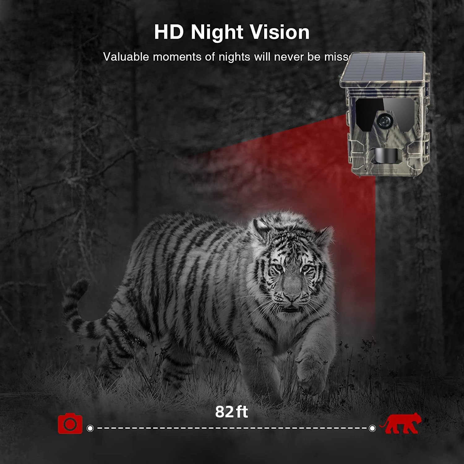 Caméra de chasse solaire 4 K 36 MP avec vision nocturne, déclenchement rapide 0,1 s, IP66 étanche, caméra de chasse pour surveillance de la faune avec carte micro SD 32 Go