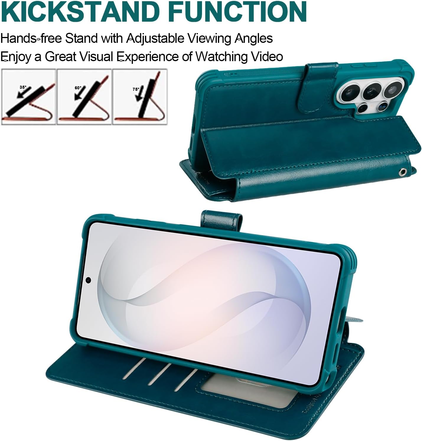 VANAVAGY Wallet Case for Galaxy S26 Ultra with RFID Blocking Card Holder, [12ft Drop Protection] Flip Folio Cover PU Leather Magnetic Shockproof Case with Wrist Strap Kickstand, Midnight Green