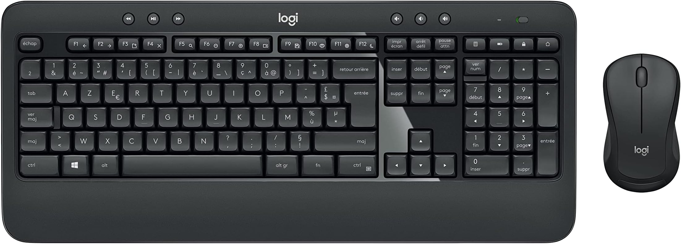 Logitech MK540 Advanced Wireless Keyboard and Mouse Combo for Windows, AZERTY French Layout - Black