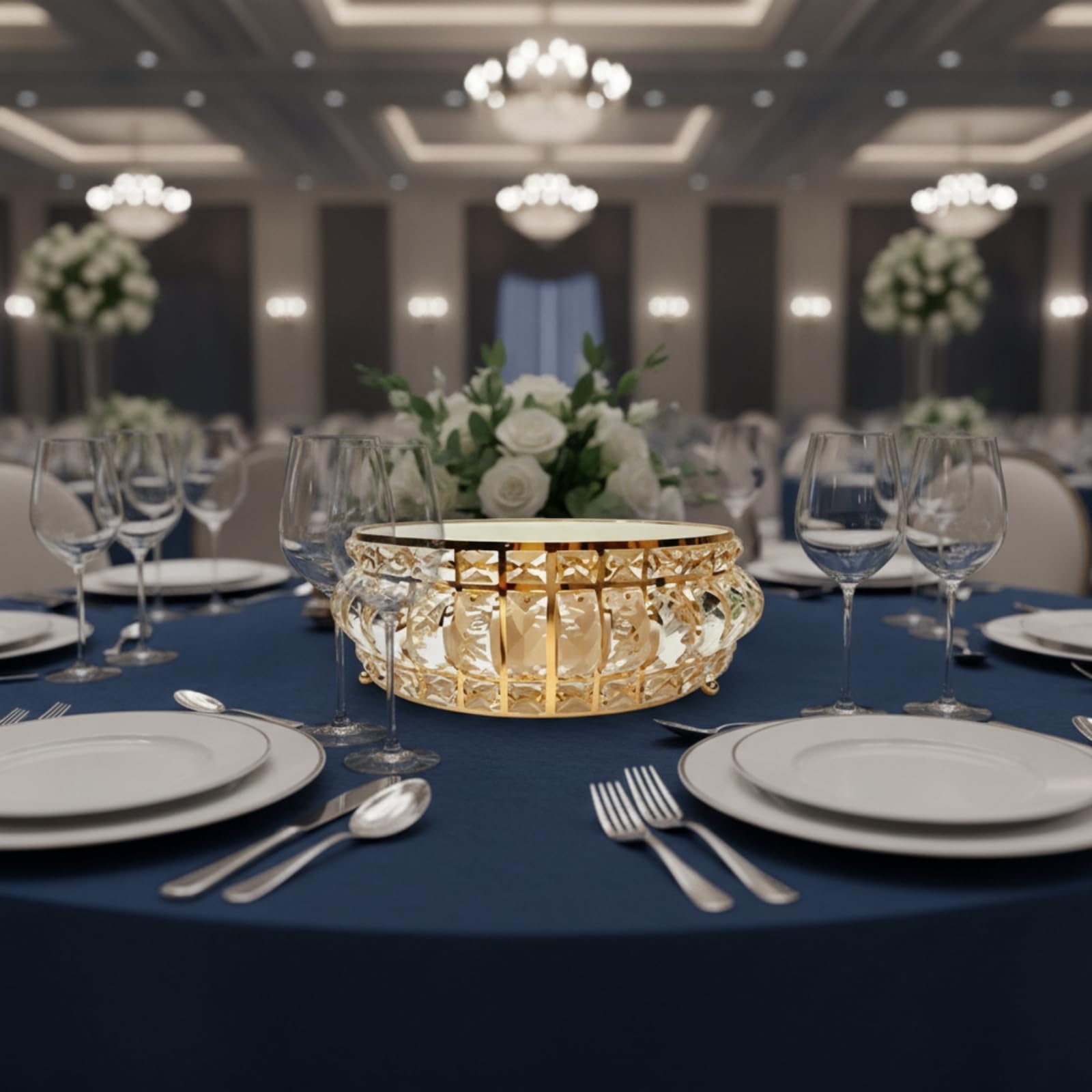 Qianly Alzatina Rotonda con perficie a Specchio Dorato per Matrimoni, Banchetti, 30CM