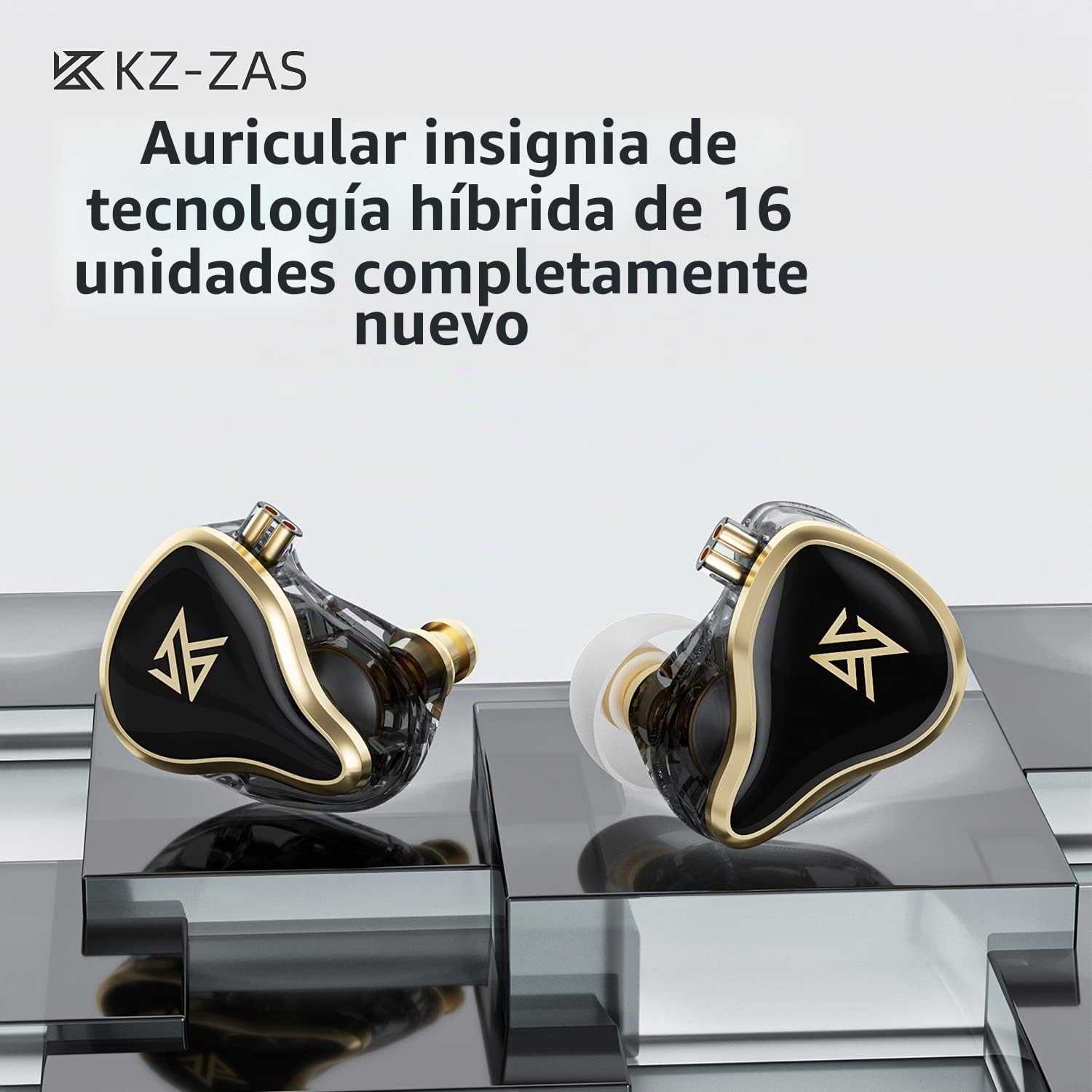 KZ ZAS In Ear Monitor, 1DD + 7BA Auriculares Híbridos HiFi, Audífonos para Videojuegos, con Cable OFC Plateado Desmontable para Músicos y Audiófilos