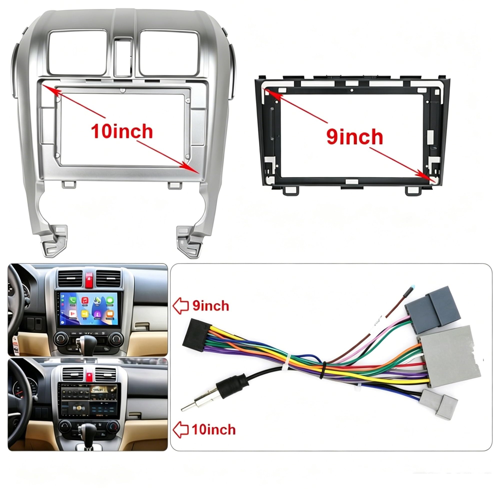 2-Din-Autoradio-Rahmen Für 2008-2011 Für CRV 9 ZOLL 10,1 Auto DVD CD-Player Radio Stereo Kabelbaum Dashboard Bildschirme Zubehör Kabel Rahmen