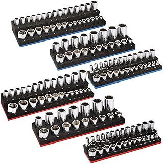 Socket Organizer Set, 6PCS Socket Holder for Metric and SAE 1/2'', 3/8'' and 1/4'' Sockets with Accurate Hole Size, Suitable for Toolbox and Tool Cart Socket Storage (EVA foam, Sockets not included)