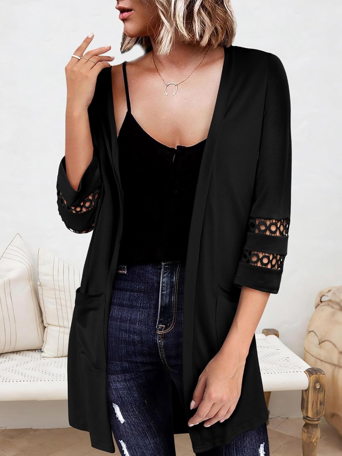 Womens Cardigan 3/4 Sleeve Casual Lightweight Cover Up Open Front Cardigans S-3XL - Image 3