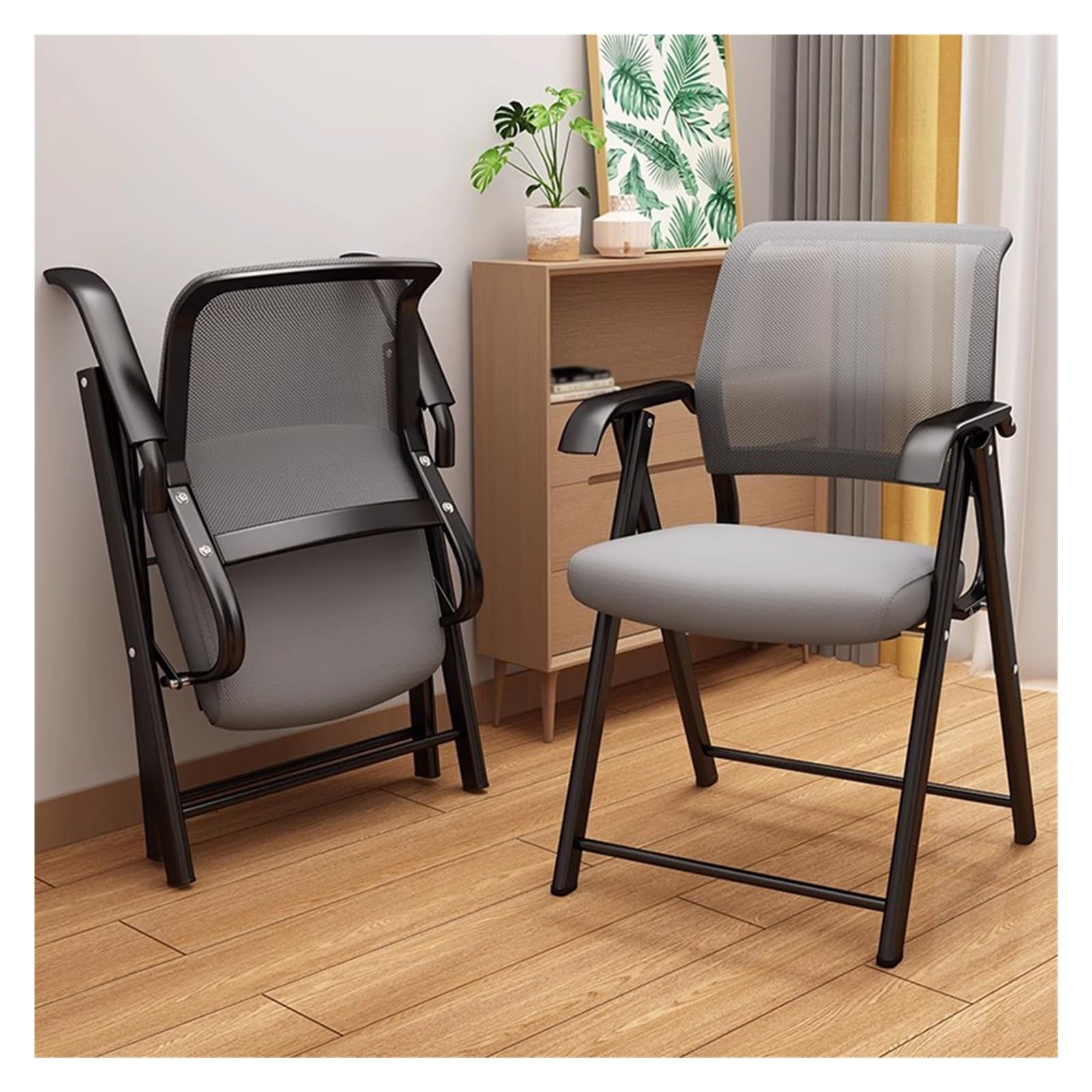 MYUYEE Stackable Folding Chair Guest Reception Arm Chairs Ergonomic Mesh Back Waiting Room Chairs With Thickened Fabric Seat For Office,Conference,School (Grey)