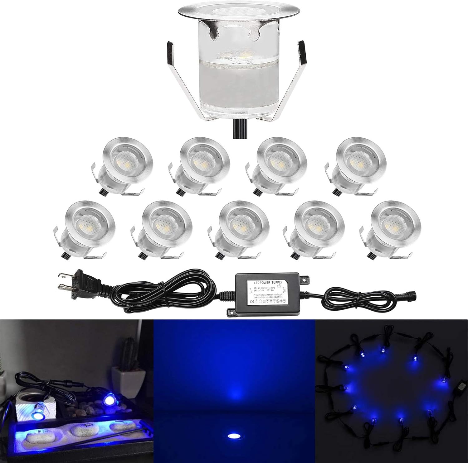 QACA Pack of 10 Low Voltage LED Deck Light Kit Waterproof Outdoor Step