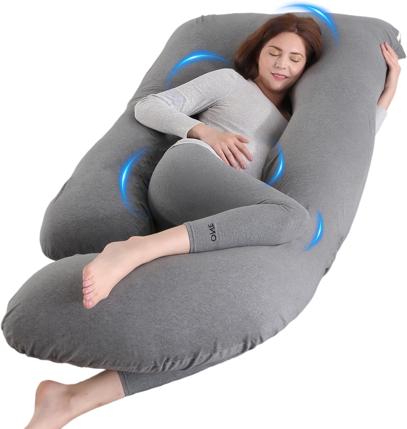 U-Shaped Pregnancy Pillow for Sleeping, Full Body Support for Back, HIPS & Belly -65 Inch Maternity Pillow with Machine Washable Cover | Maternity Essential (Jersey Knit Cotton Gray- 65inch)