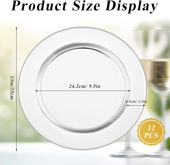 Blcculi 12 Platos Cargadores de Acero Inoxidable Plateado 33 cm miniatura 3