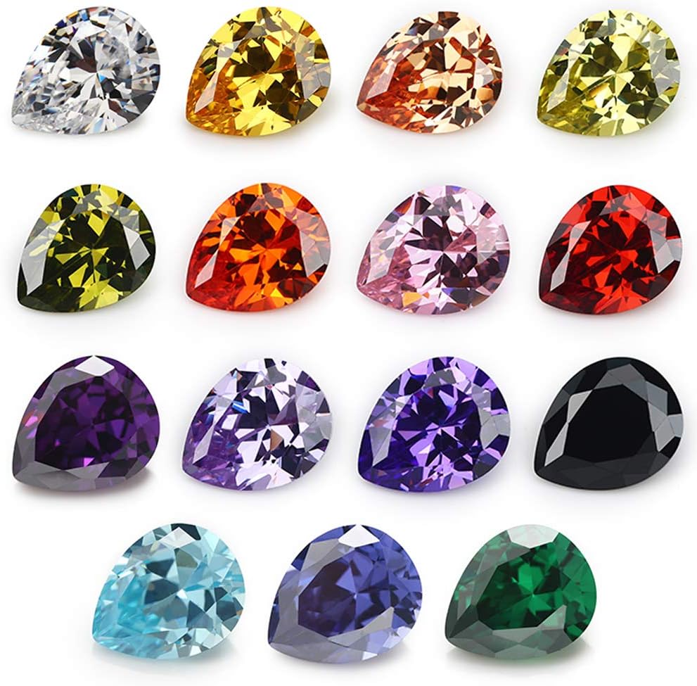 JIANGYUANGEMS 4x6mm Pear Cut Cubic Zirconia Stone Loose CZ Stones Mix 15 Colors Synthetic Gemstone 2pcs per Colors Total 30pcs (4x6mm 30pcs)