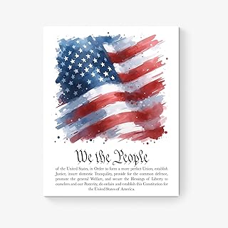 We The People - Preamble To The US Constitution, Watercolor Flag, United States Political Quote, Living Room, Home Decor, US History Wall Art Print (8x10)