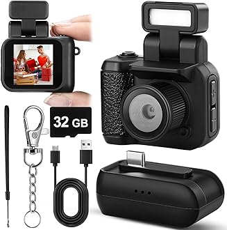 Mini Digital Camera Keychain with Flash Light 1080p Tiny Camera Mini Retro Micro Dv/Camcorder with 600 Mins Battery Portable Recorder for Valentine's Gifts Travel Study Recording(Black,32 Gb)