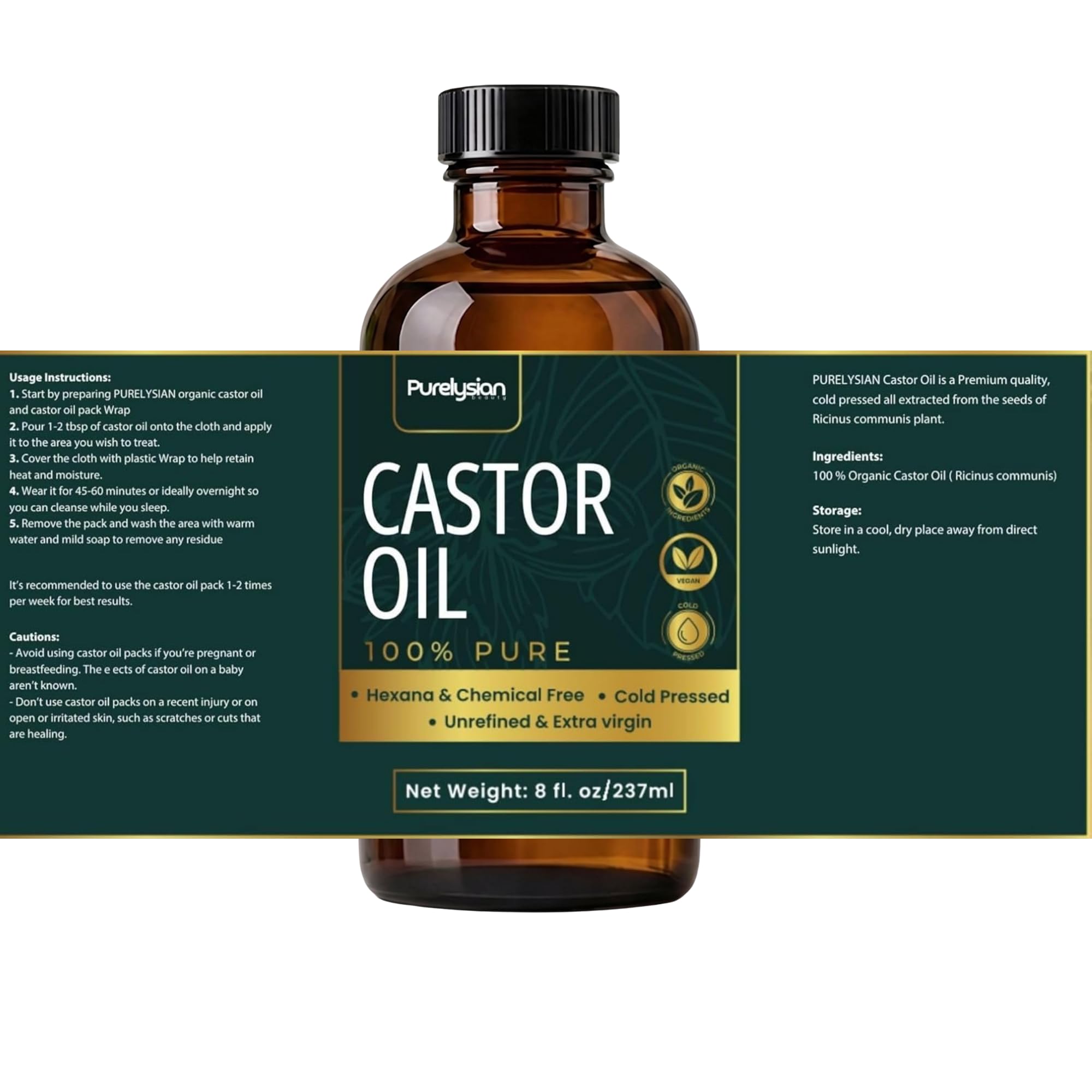 Organic Castor Oil Pack Kit, 4-Piece Cotton Wrap Set