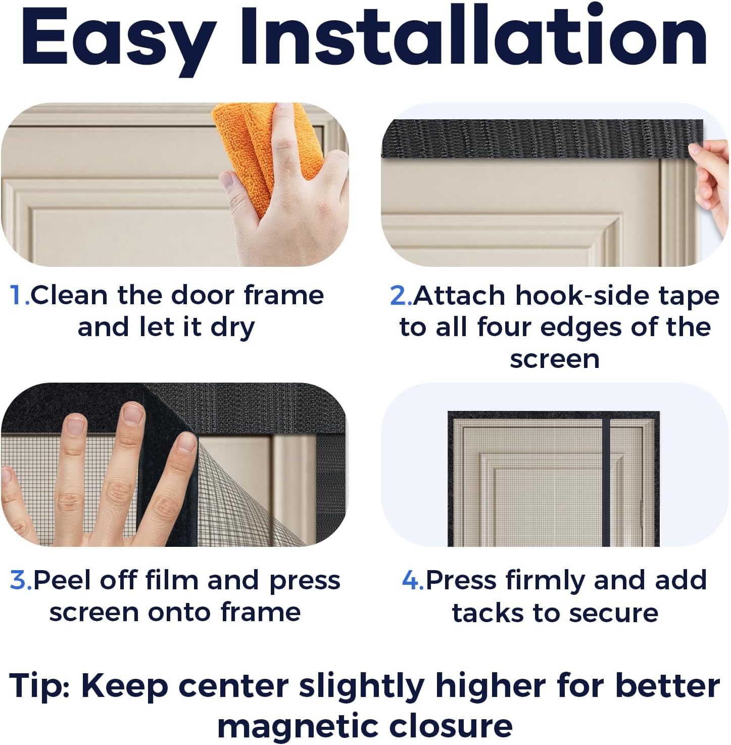 Magnetic Screen Door with Side Opening, Reversible Left Right Installation Polyester Mesh Keeps Bugs Out Self-Closing Magnets Hands Free Actual Screen 38"x82" Door Size 36x80Inch