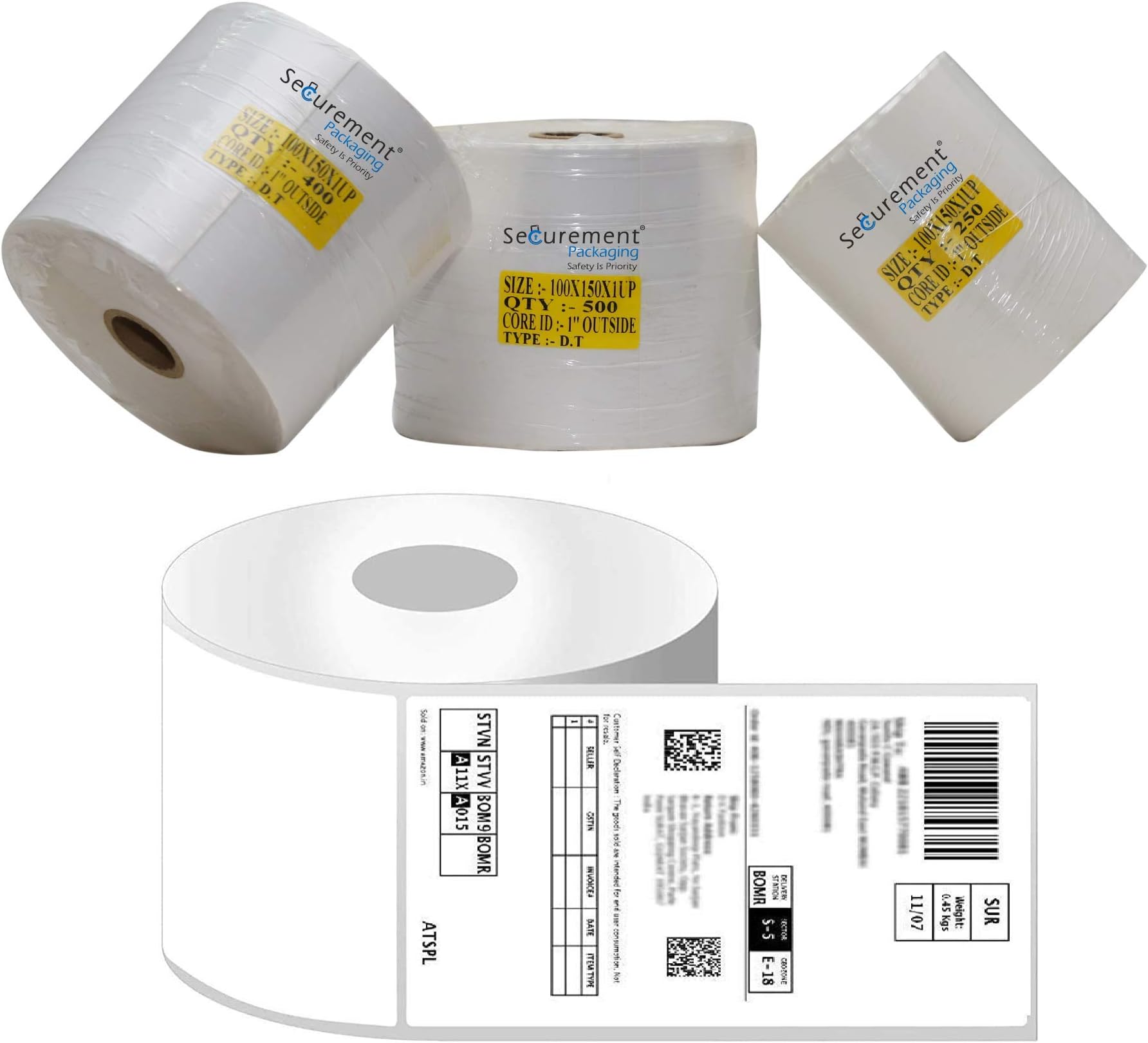 SECUREMENT® Direct Thermal Label Rolls Address Stickers for Ecommerce Shipment and Sellerflex Shipping Label (4"x6" inch) - 100 mm x 150 mm (250 Labels Roll, 1 Roll)