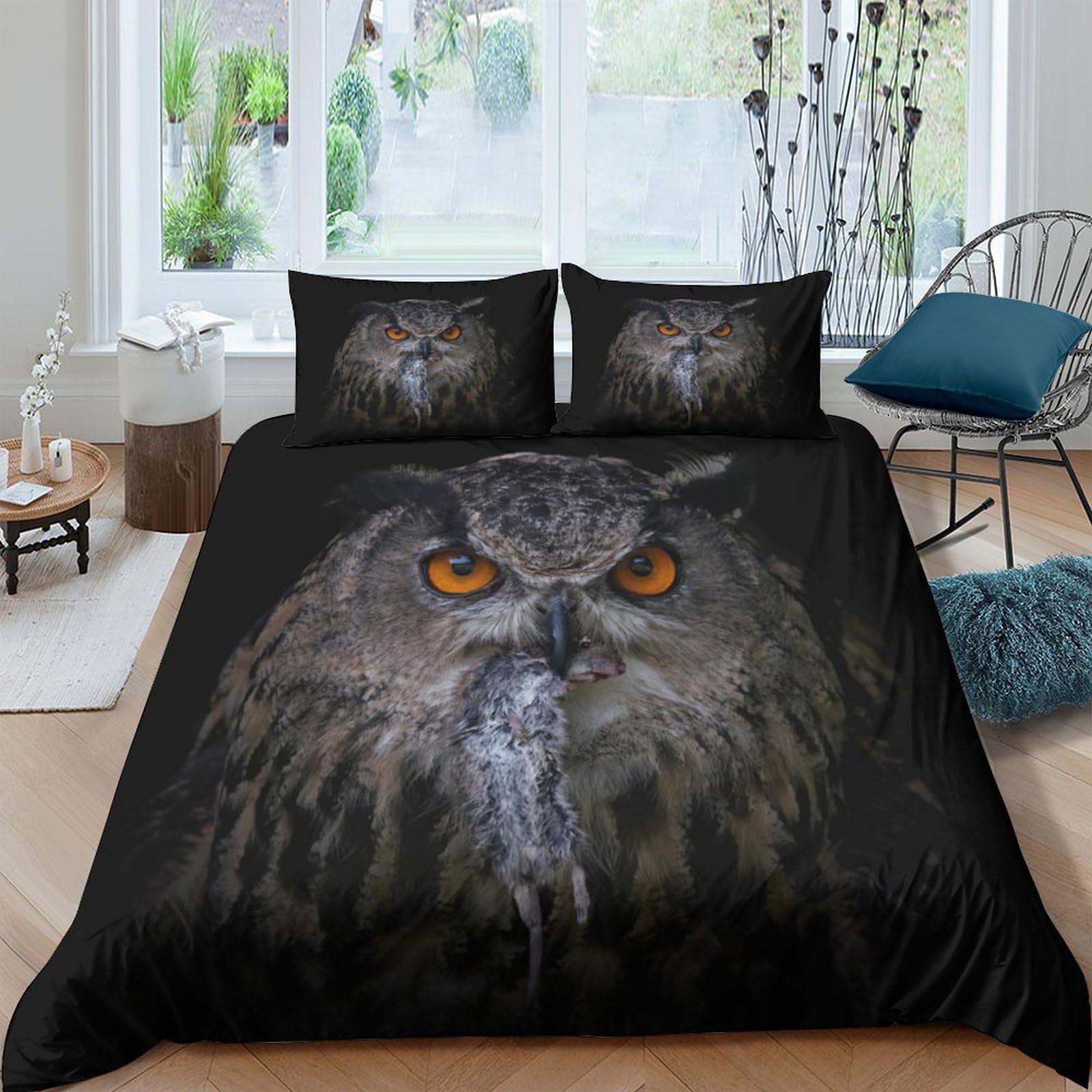 Ctjqhvkz Style-3 3D Printed Owl Eyes Fitted Sheet Microfiber Soft Breathable Night Forest Bed Cover For Bedroom Decor Single（135X200cm）
