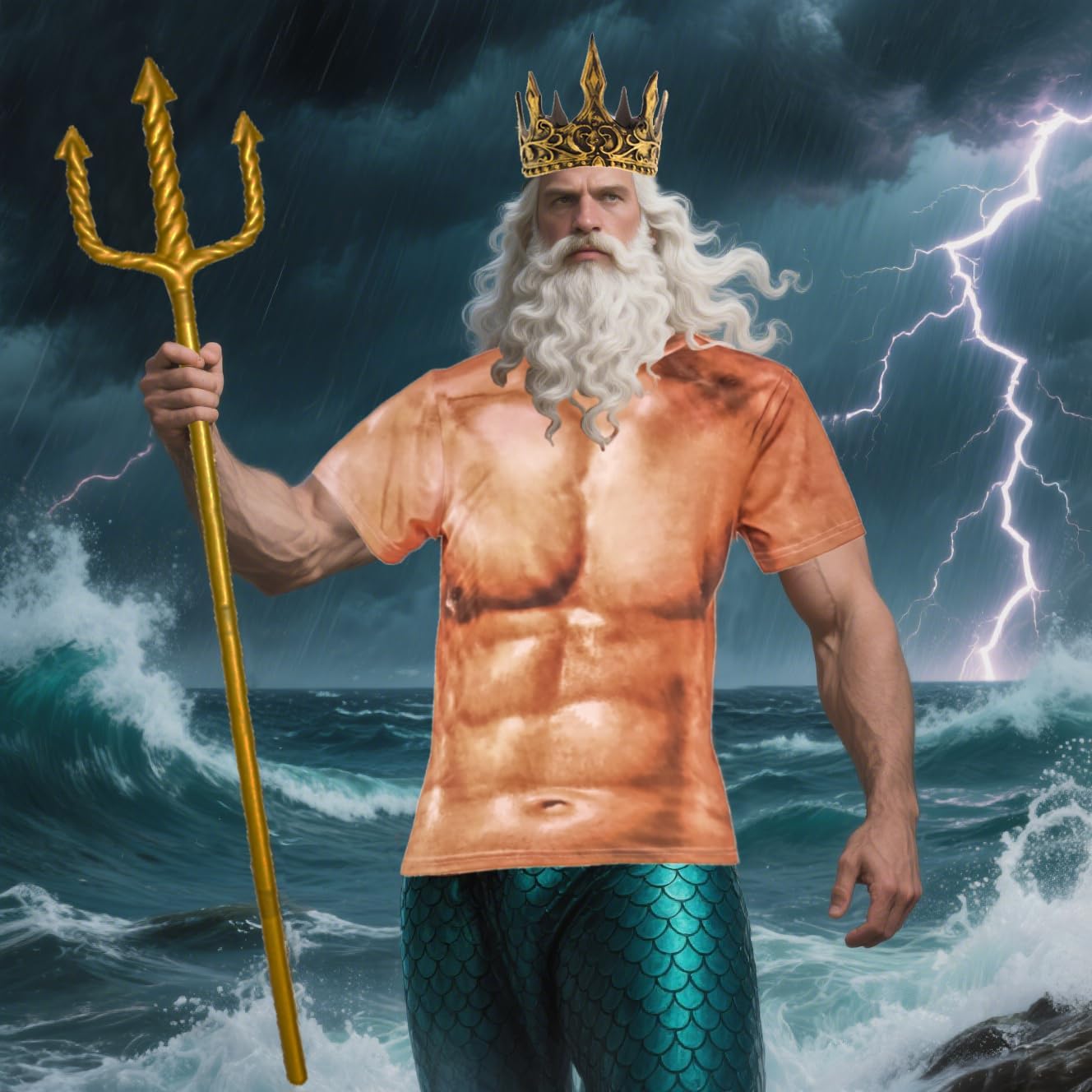 Adults Poseidon Costumes for Men Neptune God King of The Sea 5 Pcs Set Halloween Party Cosplay