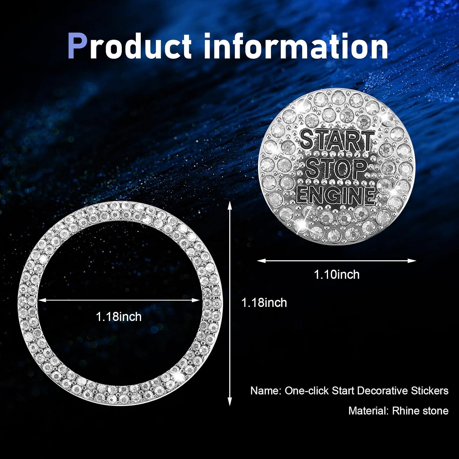 MLY 2 PCS Bling Rhinestone Start Button Cover, Push to Start Button Cover Crystal Sticker, Push Start Button Cover Decorative Accessories, Universal Bling Car Accessories for Women (White) image 2