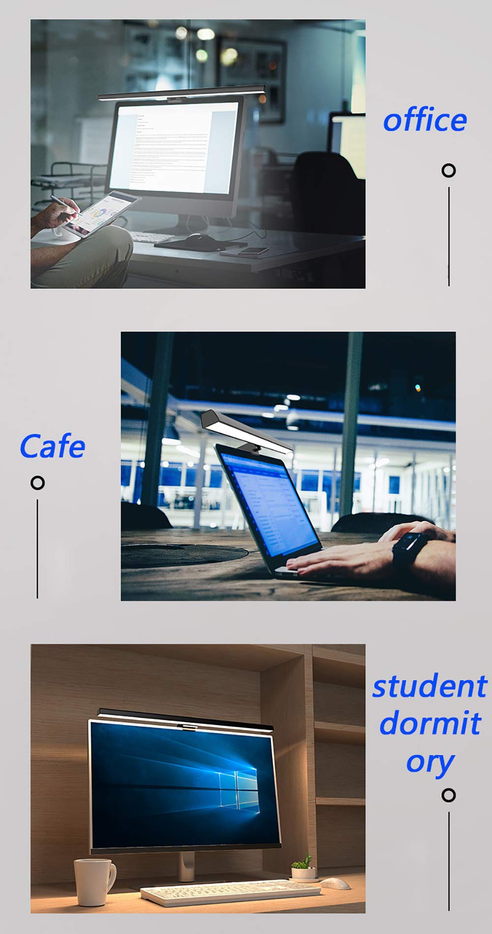 RSGK Monitor komputerowy ekran wisząca lampka, bez użycia elektronicznego czytania LED na ekranie, 3 temperatury barwowe, klips zasilany przez USB do laptopów i biur