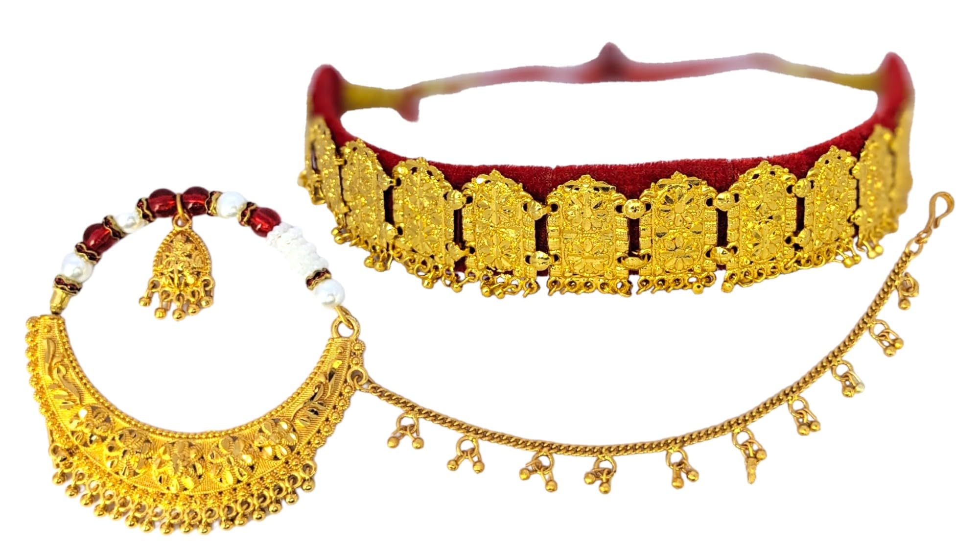 Golden Metal Gold Plated Antique Gadwali Traditional Nath/Pahadi Nath/Nath With Guluband For Women (B0CWGDKKSL) Amazon Price History, Amazon Price Tracker