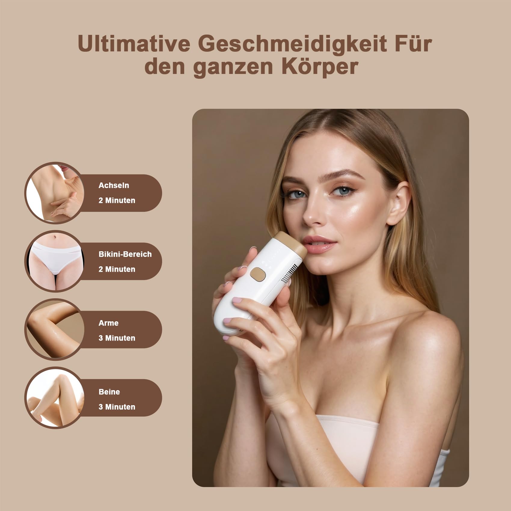 IPL Geräte Haarentfernung,Dauerhafte und Schmerzfreie IPL Haarentfernungsgerät mit Saphir-Eiskühlsystem, IPL Laser für Achseln, Beine, Bikinizone, Körper，Weiß & Rosegold