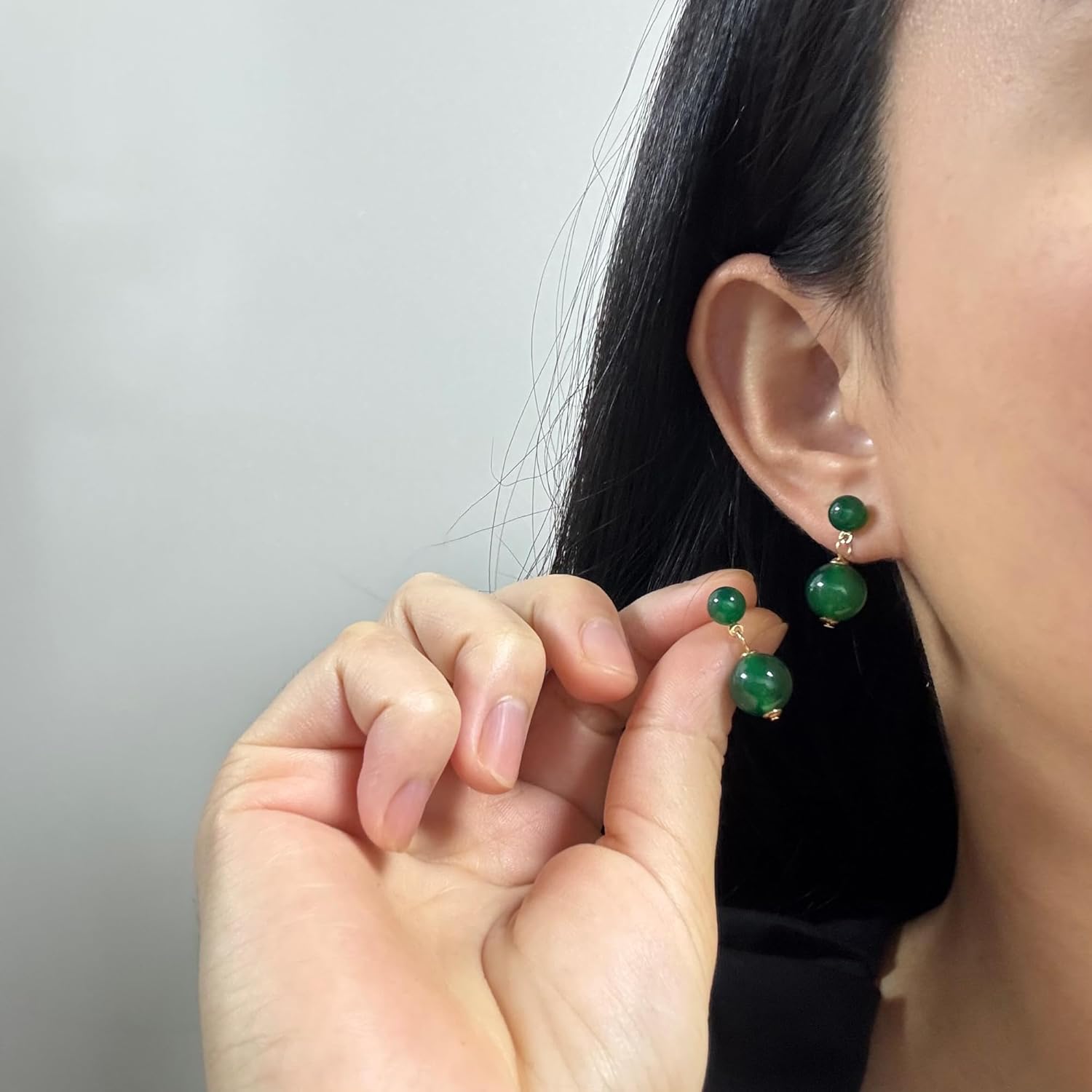 Handmade Natural Gemstone Agate Double Round Beads Dangle Drop Earrings for Women - Image 4