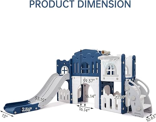 Miniatura 8 de Juego de tobogán 8 en 1 para niños pequeños de 1 a 3 años, juego de bebé para interiores y exteriores con escalador, túnel de gateo, aro de