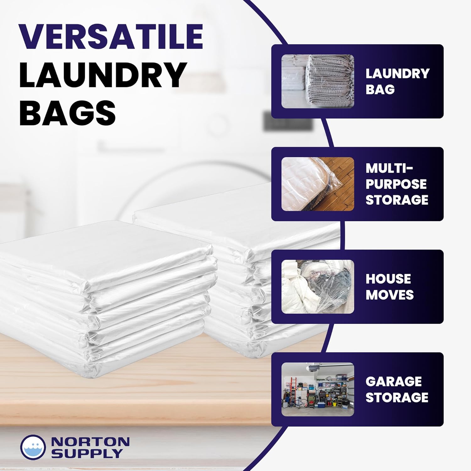 Norton Supply Rhino Bag: 20 Gal Capacity Heavy Duty and Waterproof Large Clear Plastic Storage Bags Jumbo Size for Clothes, Comforters, Luggage, Bedding, Travel Supplies, Packing and Moving - Reusable