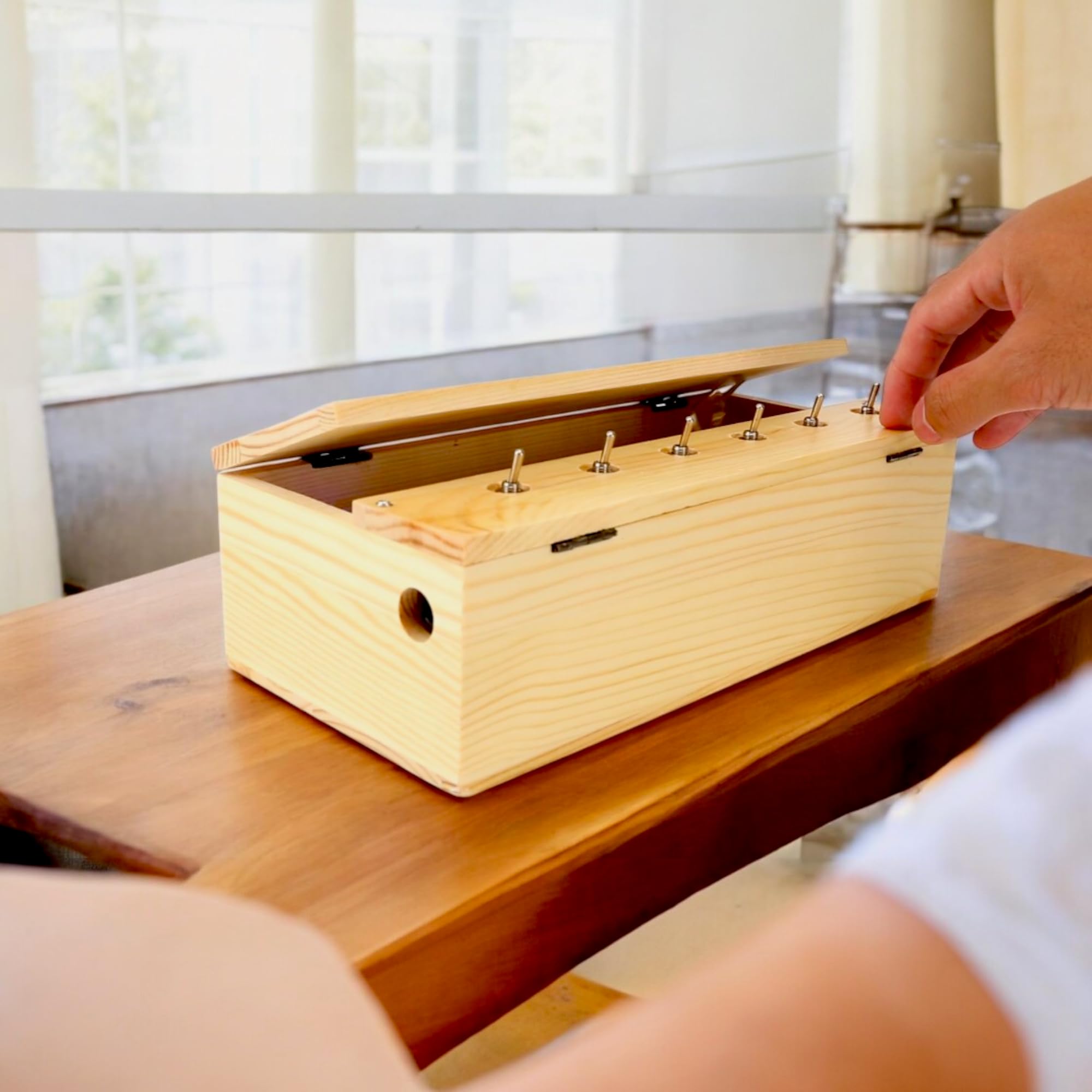 BuleVina Divertente scatola giocattolo inutile, kit creativo in legno con dito di atteggiamento, interruttori multipli, ricaricabile che si spegne, divertente regalo di compleanno per adulti, riduce