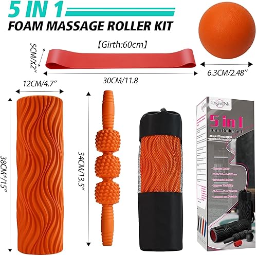 Miniatura 6 de Juego de rodillos de espuma 5 en 1, barra de rodillo de masaje, bola de masaje, banda de resistencia para masaje muscular profundo, liberación