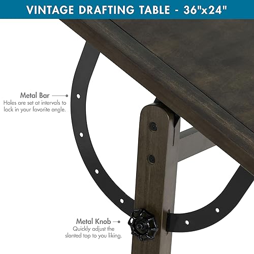 Miniatura 41 de Studio Designs - Mesa de dibujo de roble rústico vintage, mesa de dibujo ajustable, mesa de dibujo para manualidades, mesa de pasatiempos, Roble