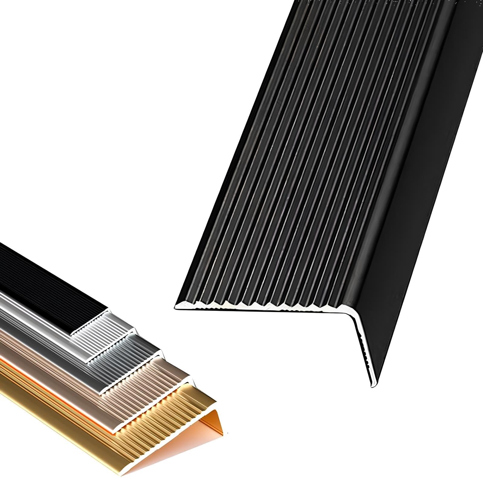 100cm Metal Self-Adhesive Stair Nosing,L-shaped Anti Slip Steps Protector For Outdoor & Indoor, Aluminum Stair Nose Molding Edge Trim(Black,2x4x100cm)