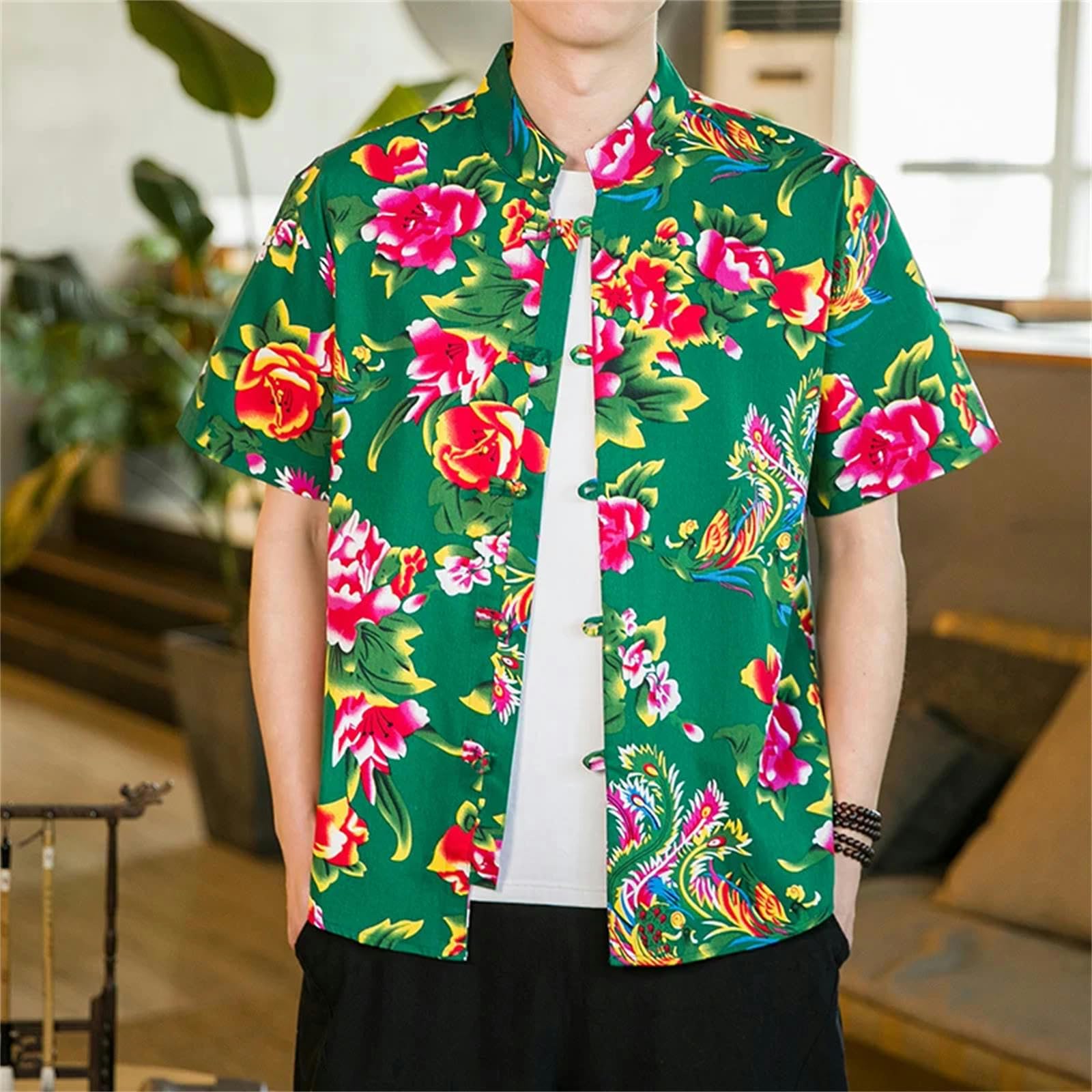 Camisetas Manga Corta Hombre Beach Camisas Hawaianas Camisa De Flores Camisa De Manga Corto