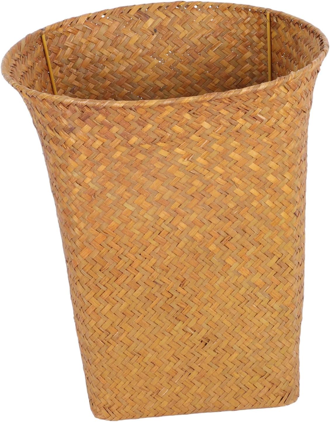 Happyyami Straw Woven Storage Basket Vintage Art Design Wastebasket Handles for Home Office and Bathroom Organization