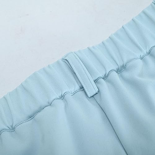 Girls Linen Palazzo High Elastic Waist Casual Trousers Straight Wide Leg Pants Business Lounge Y2k(Light Blue,9-10 Years)