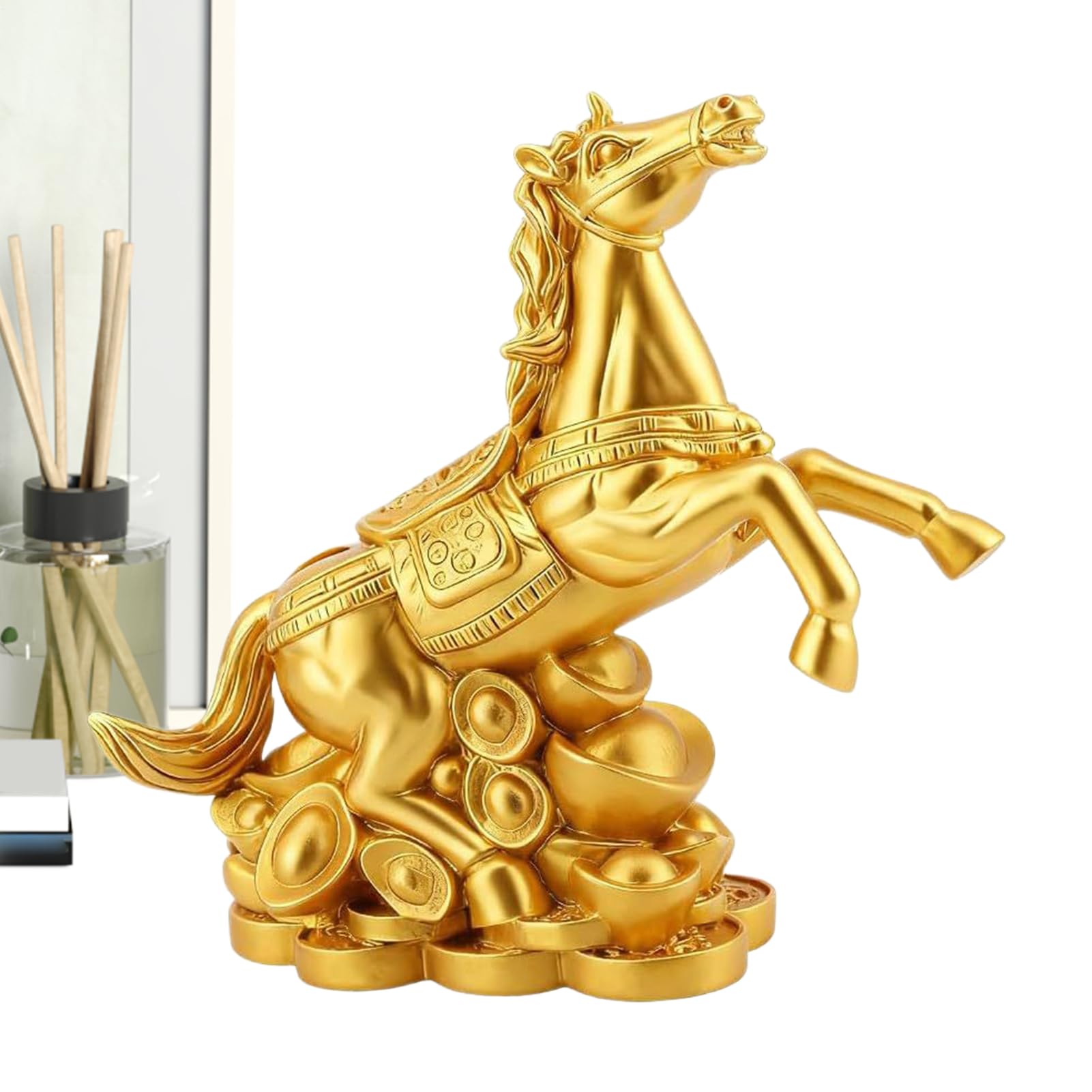 Sculpture de cheval en résine dorée pour sublimer votre bibliothèque