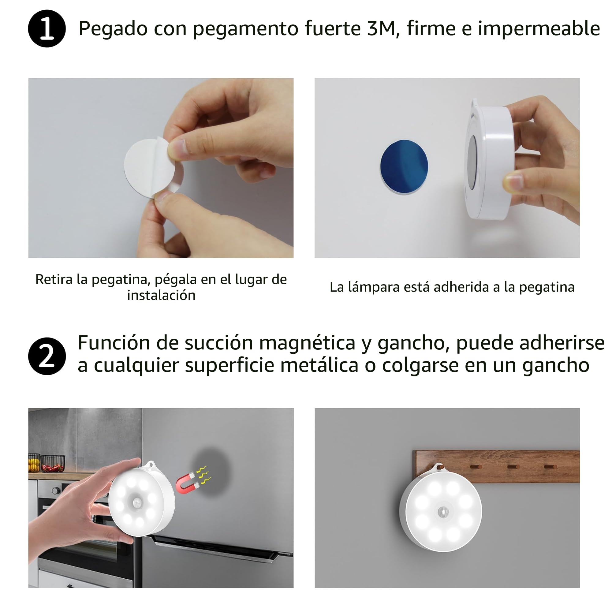 daphomeu Luz led nocturna con sensor de movimiento, Funciona con 3 pilas AAA. iluminación de armario, sensor de movimiento interior para escaleras, dormitorio, cocina. (blanco frío,3 Piezas)