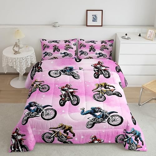 Miniatura 2 de Erosebridal Juego de edredón de motocross para niños, adolescentes, juego de ropa de cama de deportes extremos para niñas, edredón acolchado de