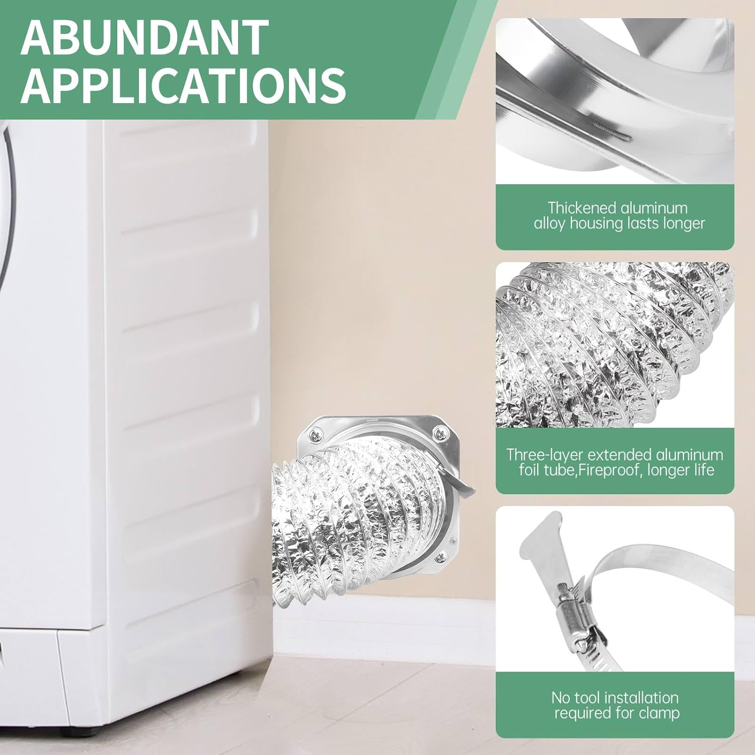 DVC-180 Magnetic Dryer Vent Coupling Connector Kit Easy to Clean Quick Connector Including a 3.3ft 4" Duct and two Clamps - Image 8