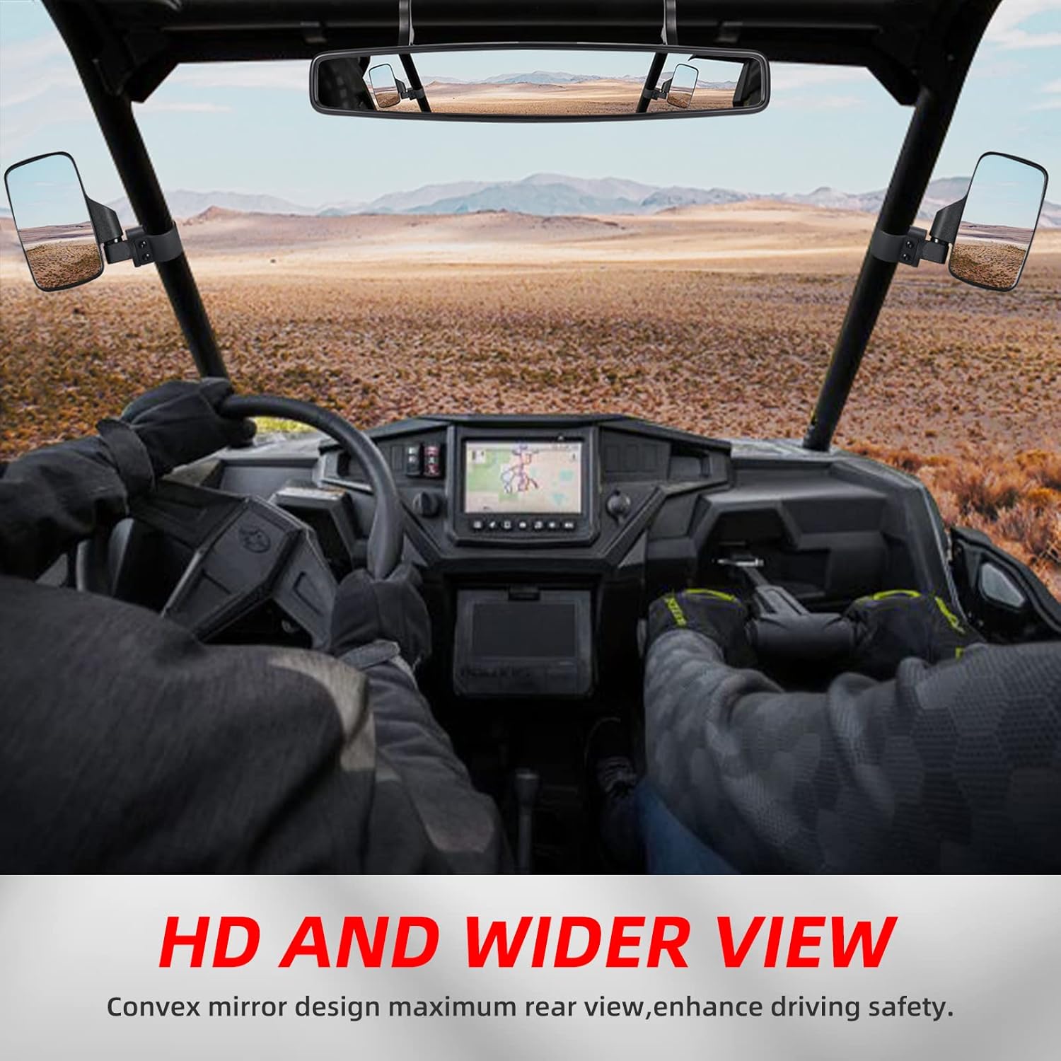 UTV Side Mirrors And UTV Center Mirror for 1.75" and 2" Roll Bar, Adjustable Break Away Compatible with Polaris RZR 900 1000 Can Am Commander Mule Pioneer Wildcat CFMOTO