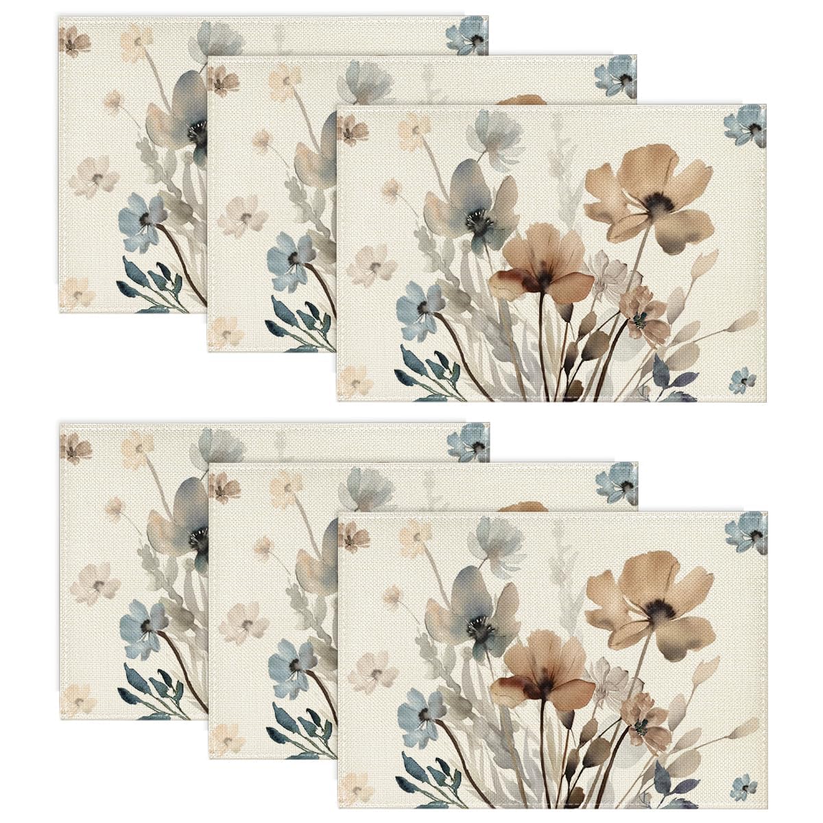 Artoid Mode Juego de 6 manteles individuales de 30 x 45 cm, diseño de flores y hojas, mantel individual lavable para cocina, fiesta