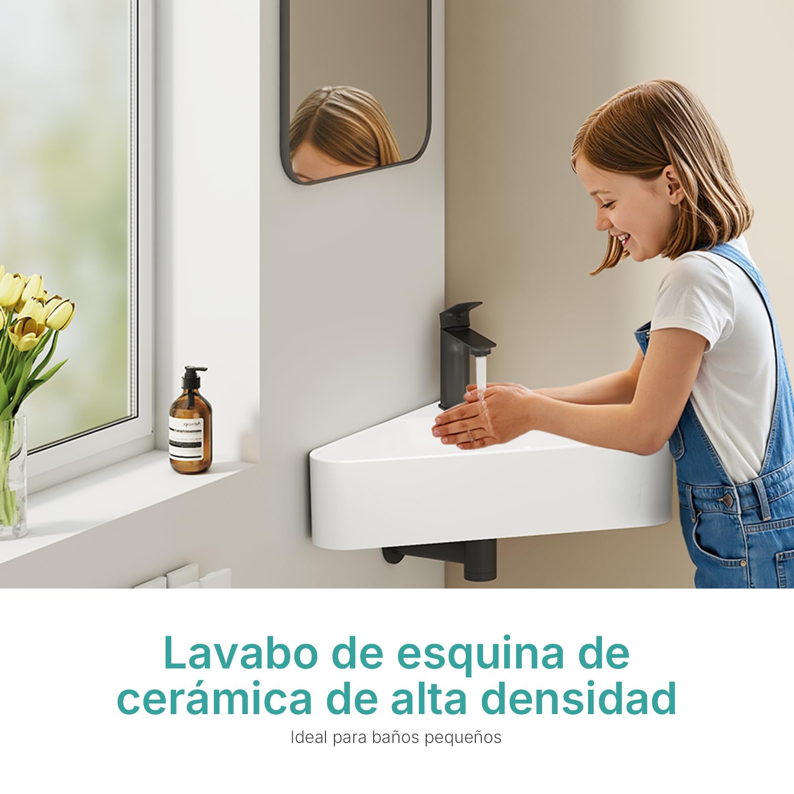 EMKE Pileta de cerámica 560x340x130mm,Blanco Brillante | Pequeño Lavabo Triangular de Pared – Lavabo Suspendido para Aseo o Baño Pequeño