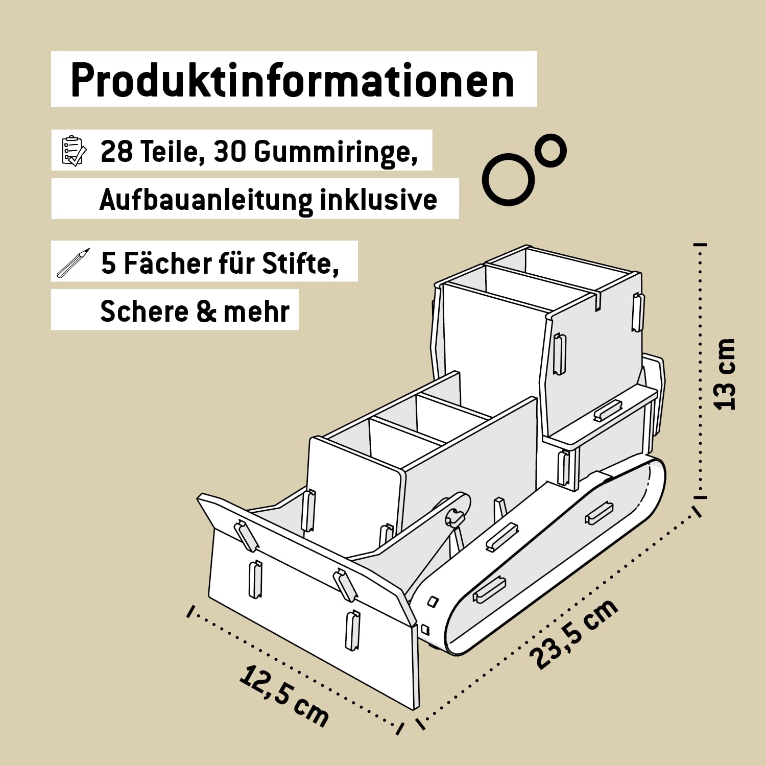 Werkhaus WE 2057 Stiftebox Raupe – dekorativer Schreibtisch Organizer mit 5 Fächern aus Holzwerkstoff, Stiftehalter für Büro Schule Homeoffice - Made in Germany